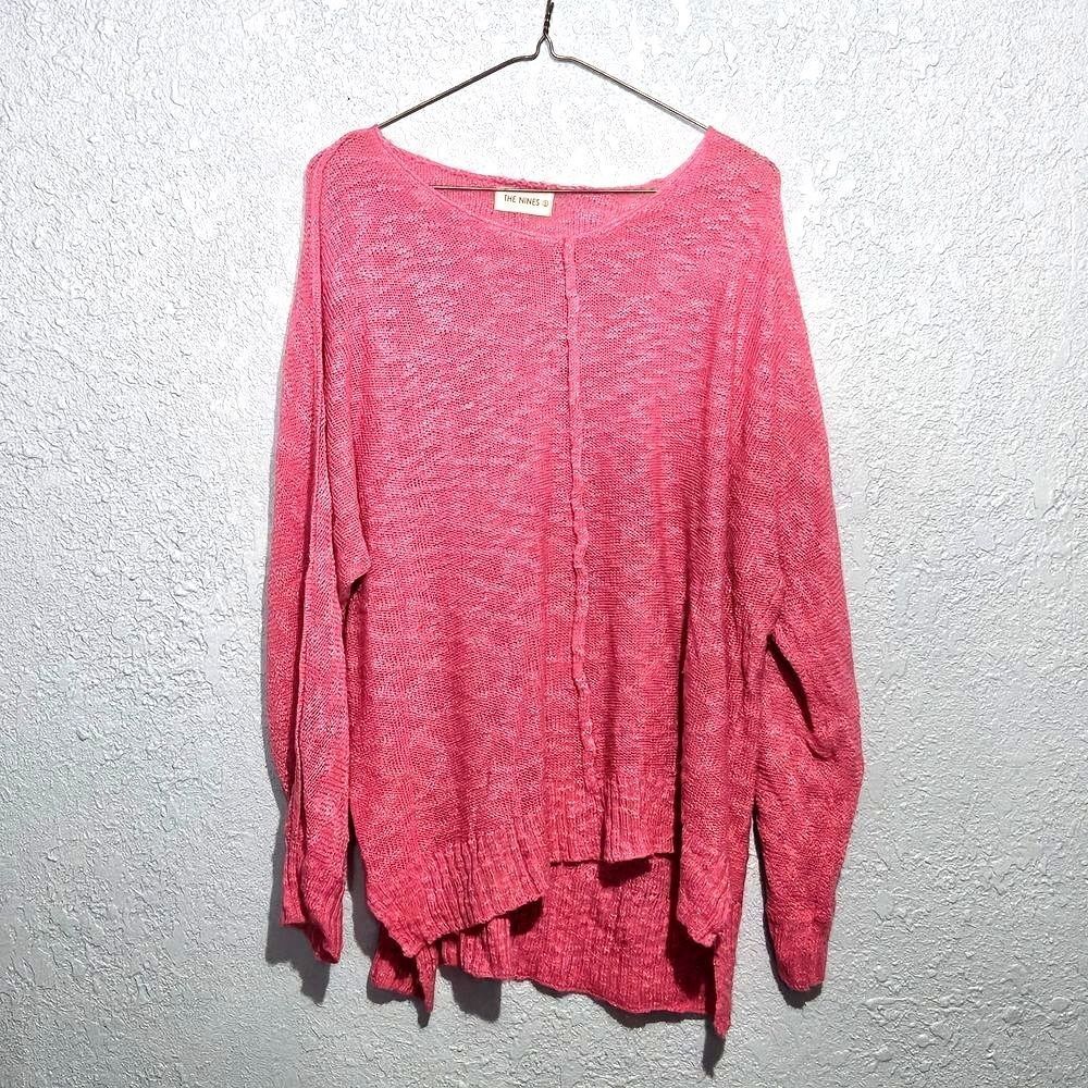 The Nines Sz L Womens Pink Knit Long Sweater Style No Tears Rips Long Sleeve Sid
